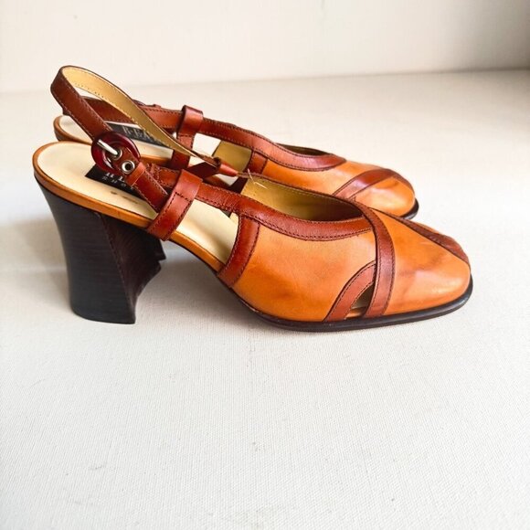 Vintage y2k REAL Shoes Square Toe Block Heel Leather Slingbacks 7 - Picture 6 of 12